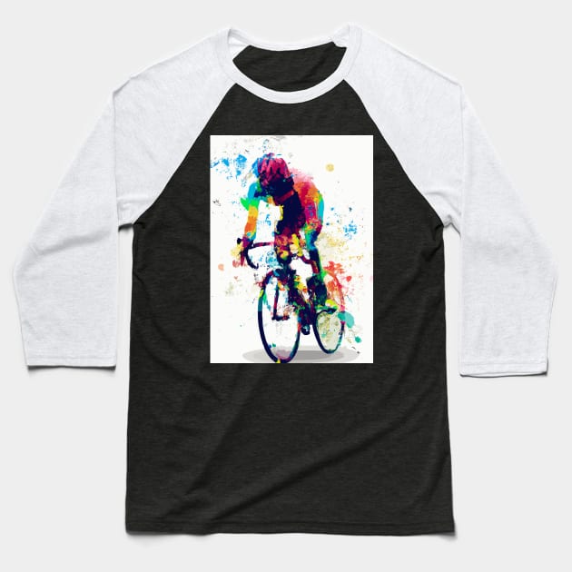 Racing Bike Cyclist Rainbow Baseball T-Shirt by maxcode